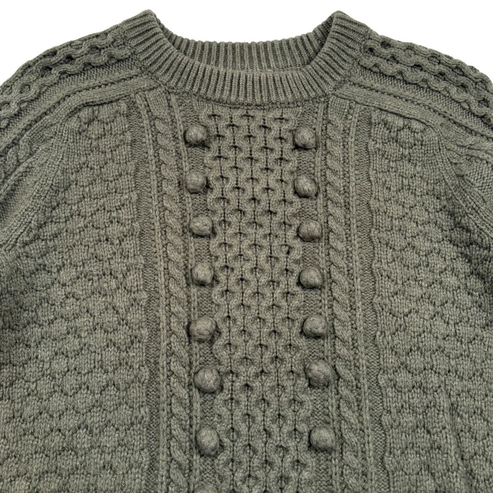 J Crew Popcorn Cable Knit Sweater Womens Medium Green Bobble Wool Blend K5311